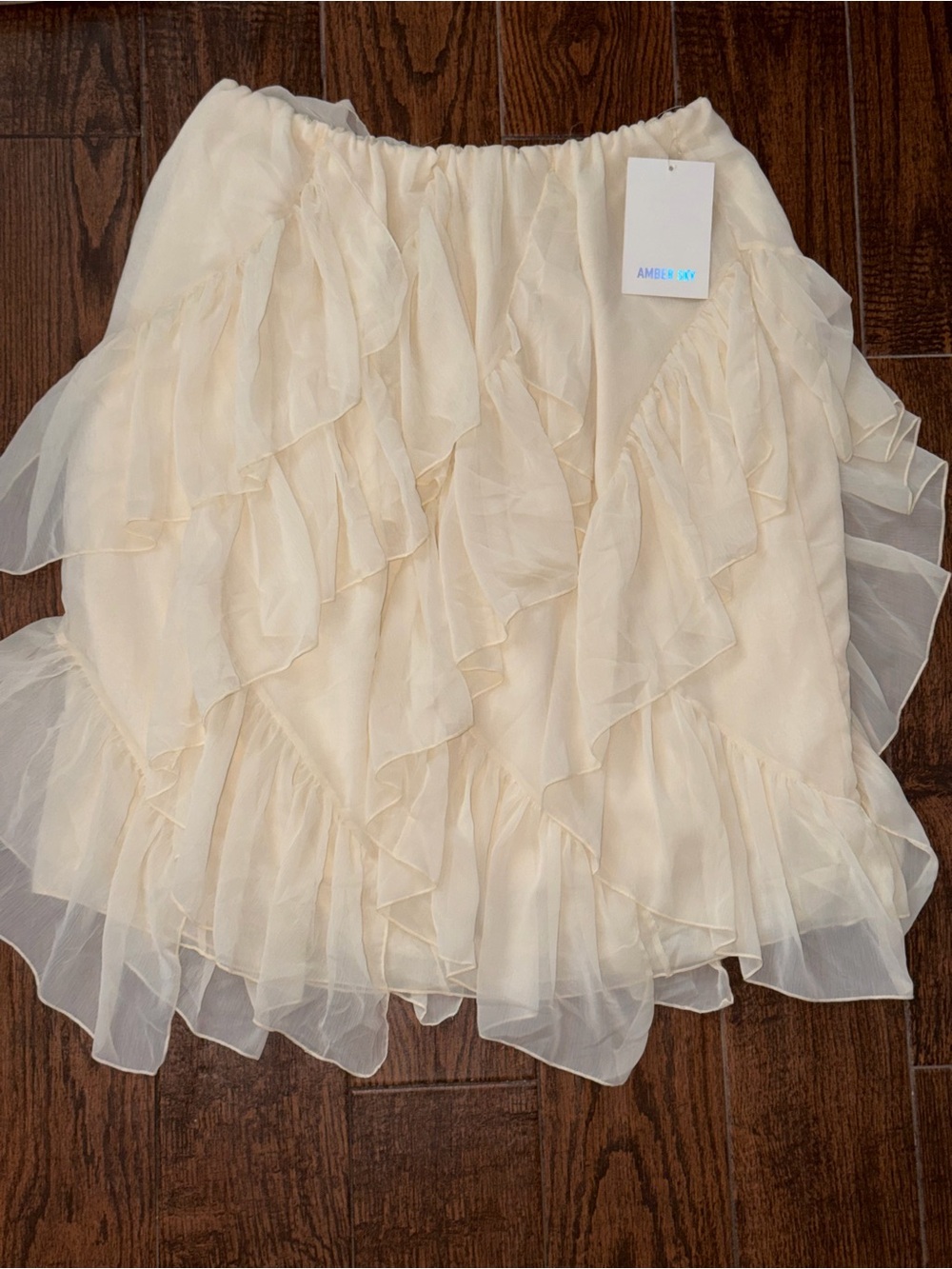 Layered Ruffle Midi Skirt in Cream